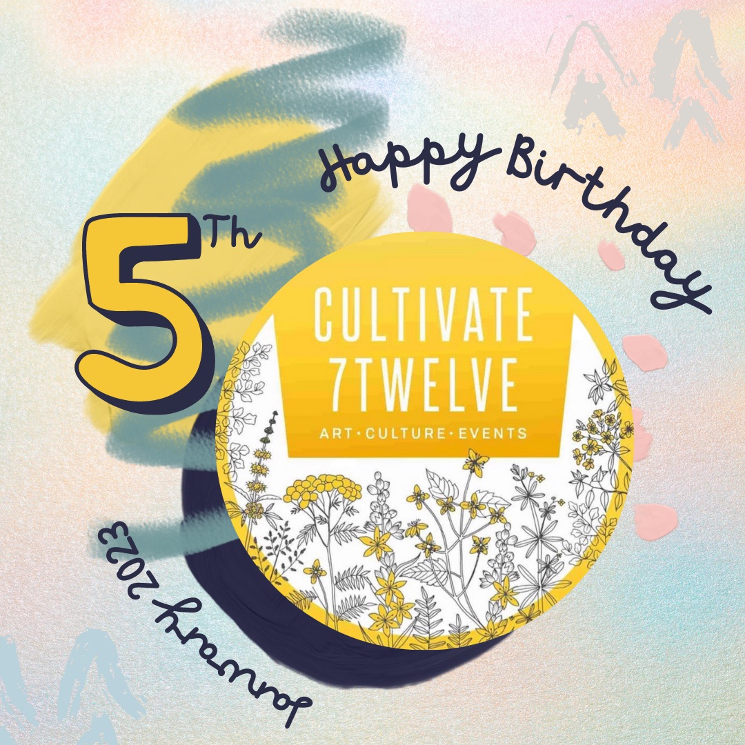 Peach Yellow and Navy Abstract Pattern Happy Birthday 5th Facebook Post - 1